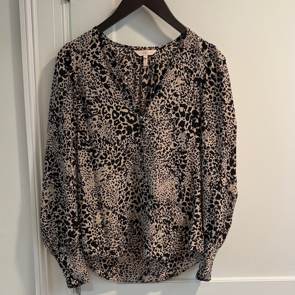 Rebecca Taylor Black and Cream Animal Print Blouse